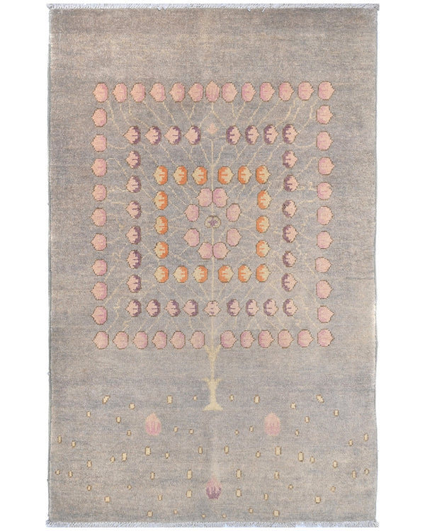 3x5 Gray Kuba Afghan Hand Knotted Wool Area Rug